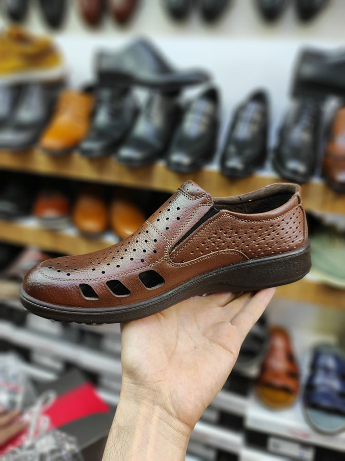 کفش تابستانی  طبی راحتی مردانه چرم طبیعی تبریز کد 1443